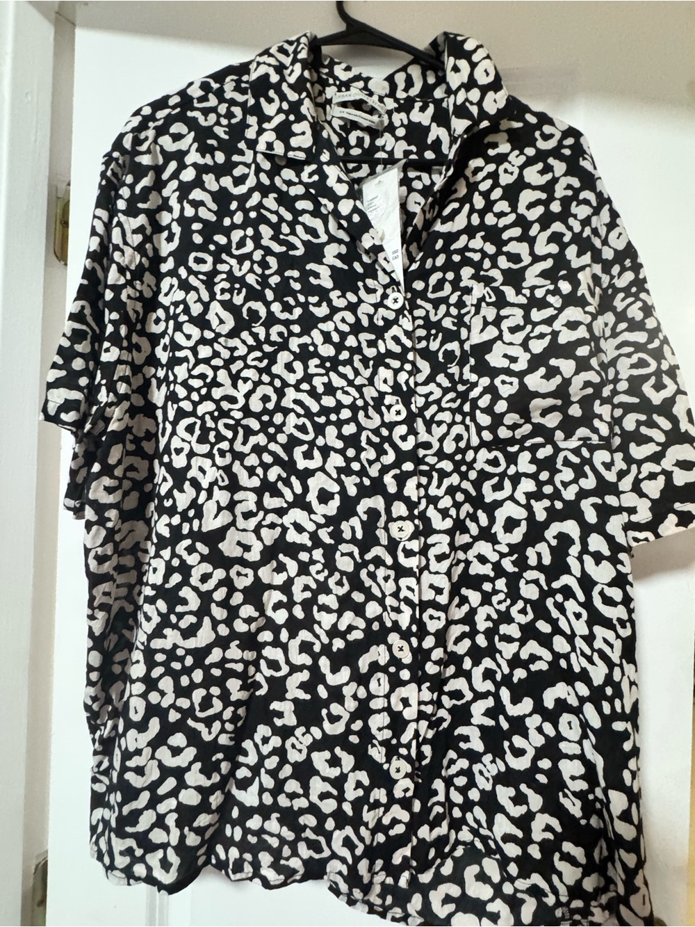 Urban Outfitters Black and White Leopard Print Button-Down Shirt